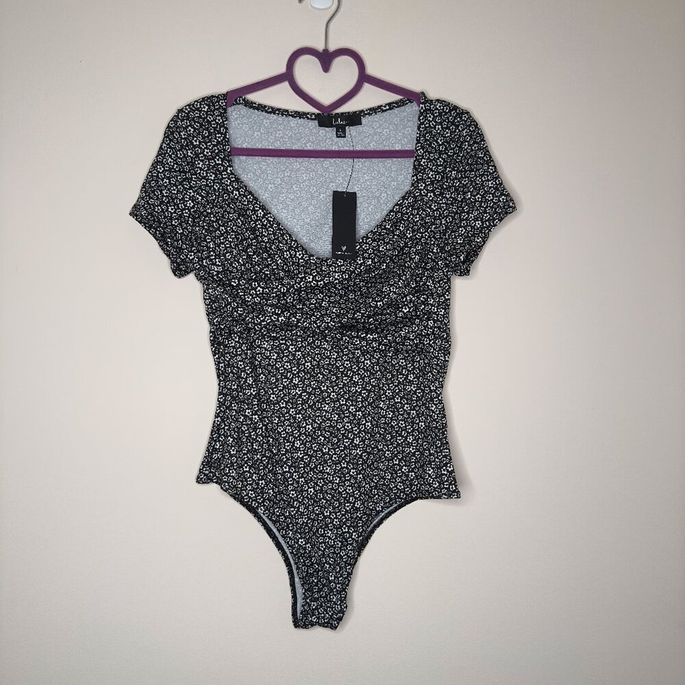 Lulus Black and White Floral Body Suit Size L